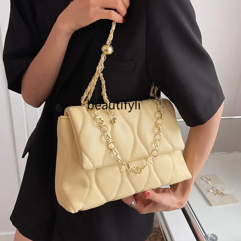 yj Summer Stylish Textured Simple Women's Bag Casual Shoulder Bag All-Match Crossbody Chain Bag