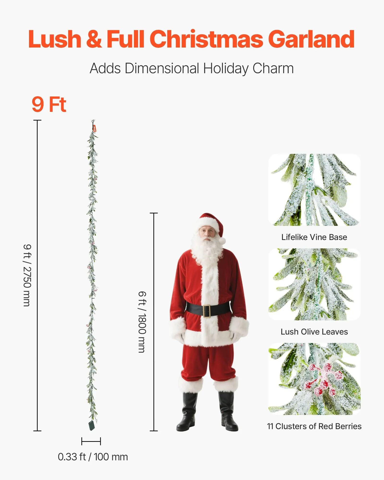 

Рождественская гирлянда, 9 футов, реалистичная зеленая гирлянда, украшенная лозой, оливковыми листьями и ягодами, искусственная гирлянда из вечнозеленых растений с подсветкой.