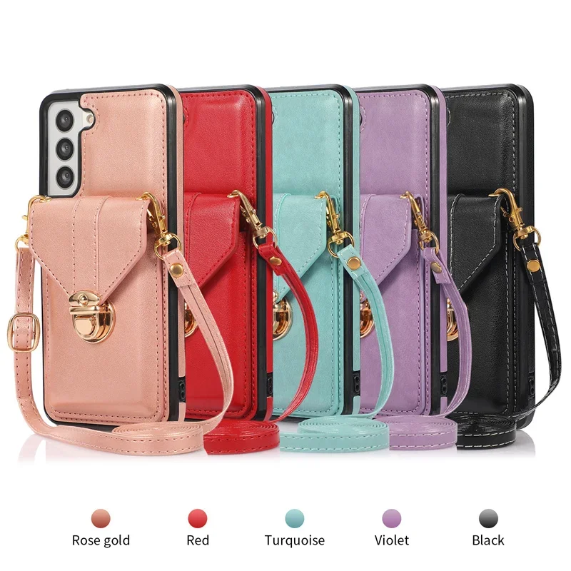 for Samsung Galaxy S24 Ultra S23 FE S22 S21 S20 FE Note 20 A54 14 A24 34 33 A53 32 A52 Case Fashion Crossbody Wallet Strap Cover