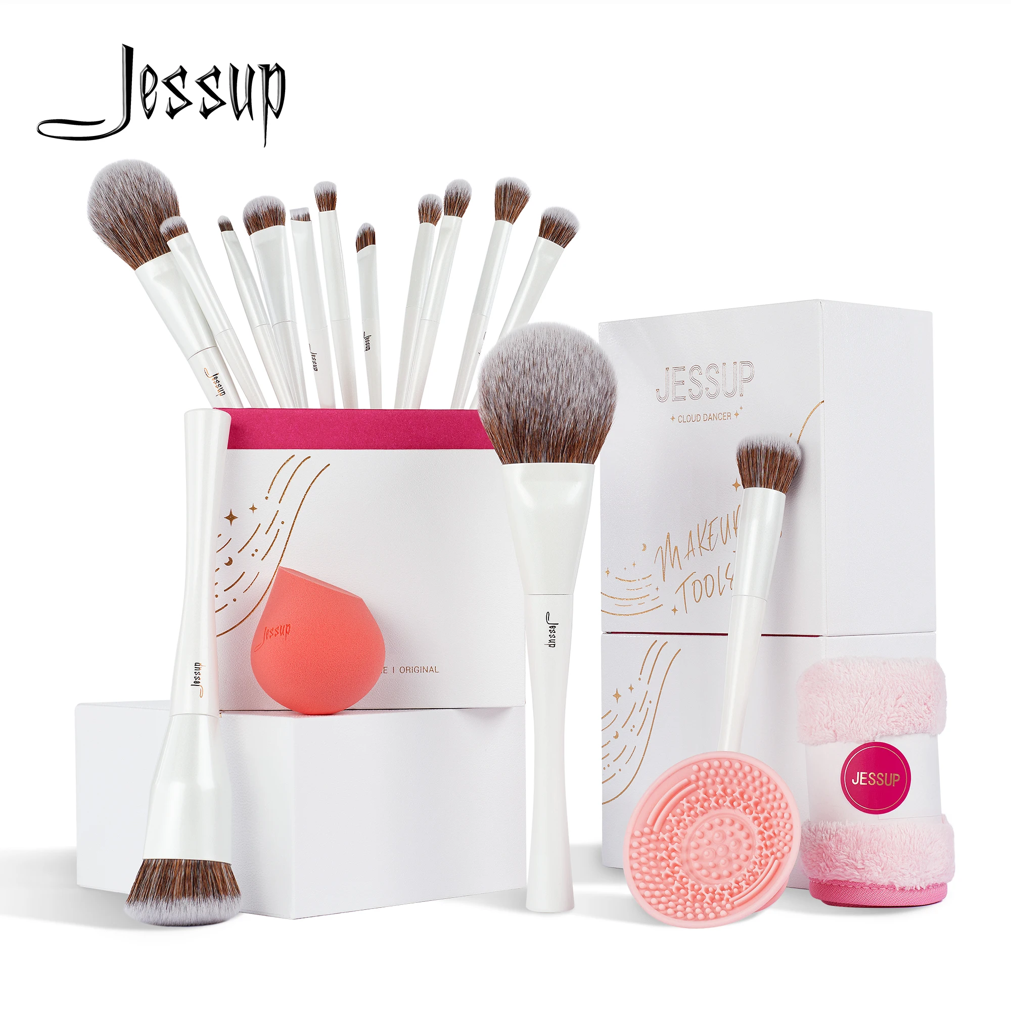 Jessup Makeup Brushes 4-14pcs Make up Brush set Highend Makeup Gift Set For Women with Sponge Makeup,Brush Cleaner,Towel T333