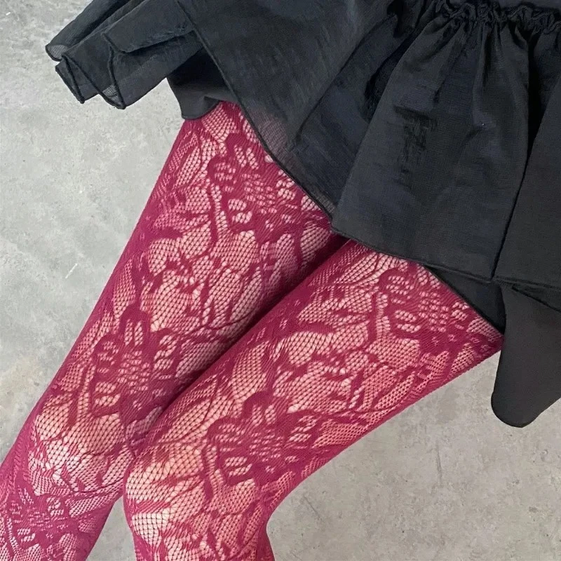 Sexy Damen-Netzstrümpfe mit Blumenstickerei, JK Fischnetz-Strumpfhose, Coole Mädchen Bunte Hipster Harajuku Strumpfhose