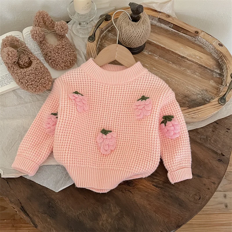 Childrens Clothing Winter Girls 2024 Fashion 0-neck Knitted Sweater for Little Girls Loose and Versatile Top Trend