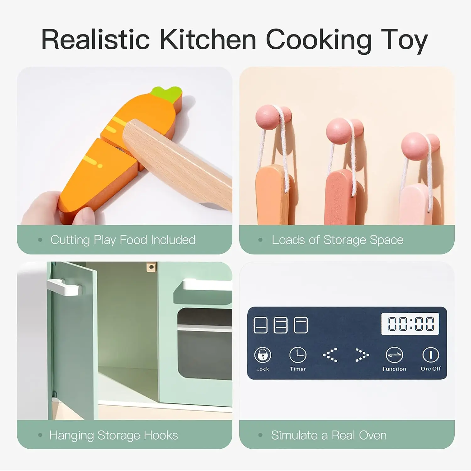 Robotime Robud เล่นไม้ห้องครัวชุดครัวที่สมจริงไม้ Chef Pretend เด็ก Playset ครัวสําหรับเด็กชายหญิง 3 + สีเขียว