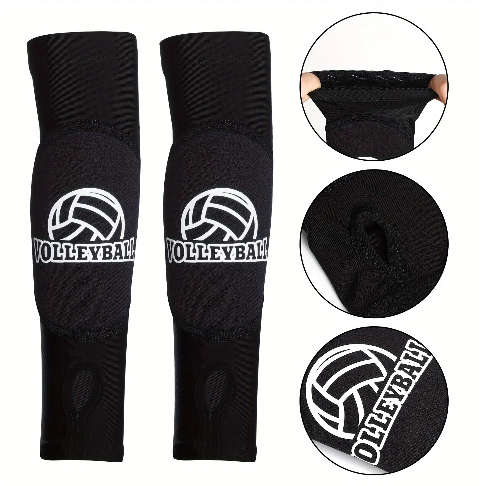 Volleyball accessories including knee and arm sleeves with protective pads and thumb holes for adult，youth volleyball training