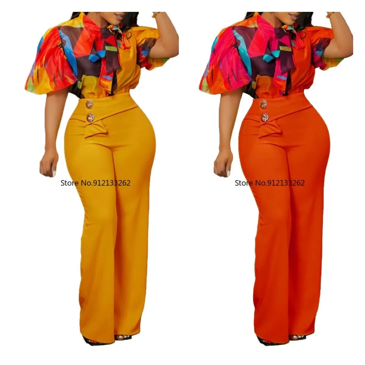 African Clothes for Women Summer Sexy African Women Short Sleeve Polyester Two Pieces Sets Shirts and Long Pant African Suit