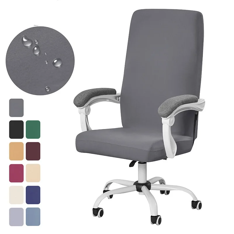 Polar Fleece Office Chair Covers Elastic Waterproof Computer Chairs Slipcovers Solid Color Home Office Chair Zippered Version