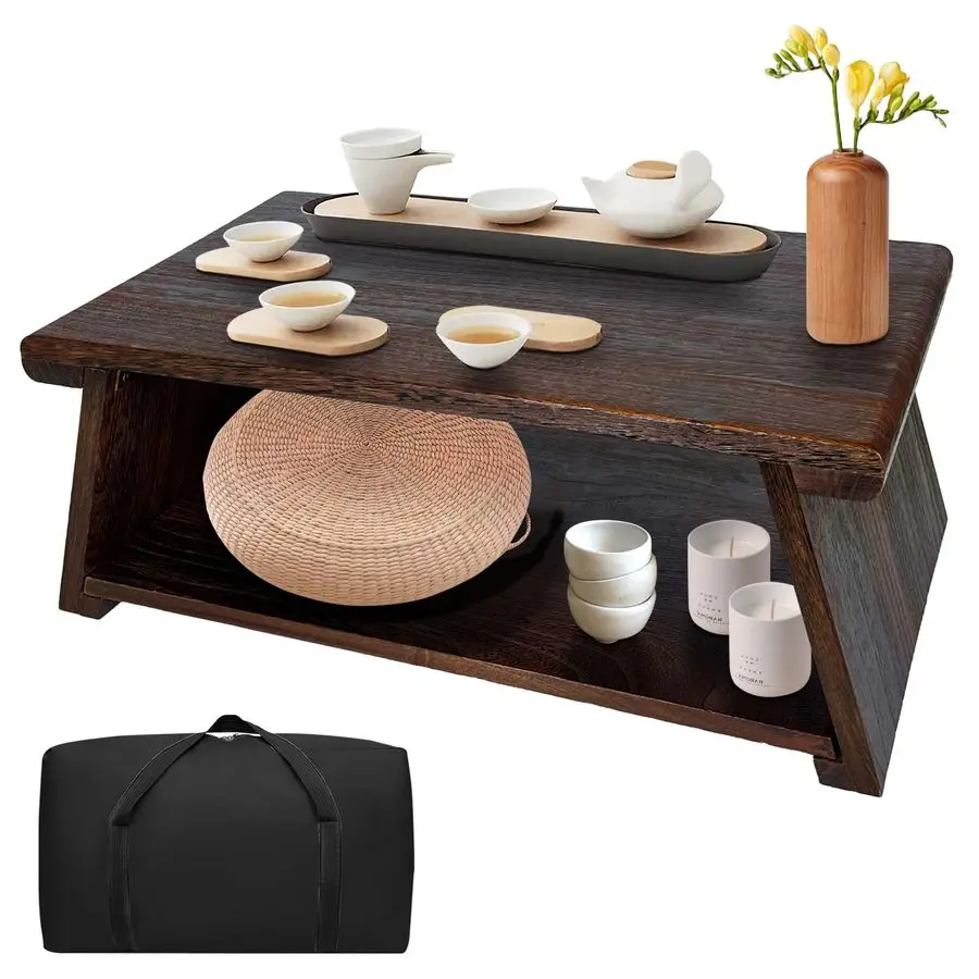 

Японский низкий складной кофейный столик, 23x13.5, из древесины павловнии, татами-стол, стол для медитации, алтарь с отсеком для хранения