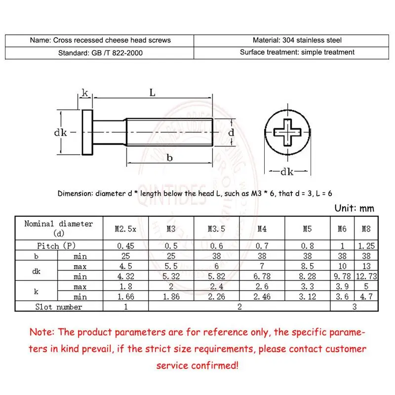 100/2000Pcs M2.5 M3 M4 M5 M6 Cross recessed cheese head screws  304 stainless steel screw phillips screws