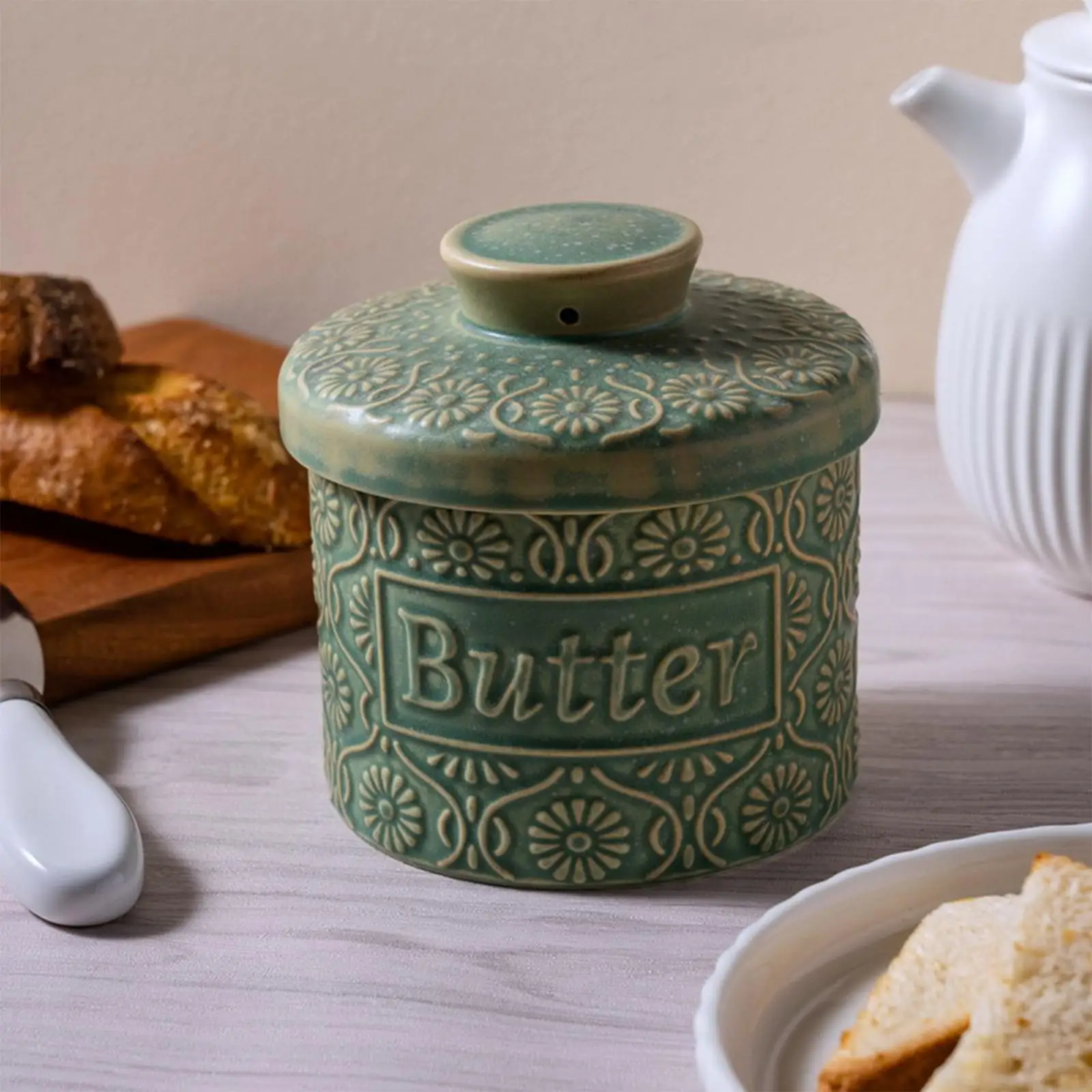 Ceramic Butter Crock French Butter Dish with Lid for Home Kitchen Countertop Food Organizer Porcelain Cheese Storage Box