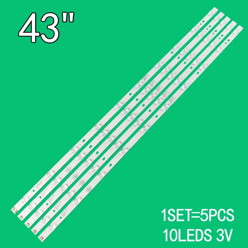 液晶テレビ用LEDバックライトストリップ、10個、3v、854mm、43 "、LED43D10-03、43e5、43ux10s、43ur50gu、LT-43M650、43m450、43uk30g、1セット = 5個