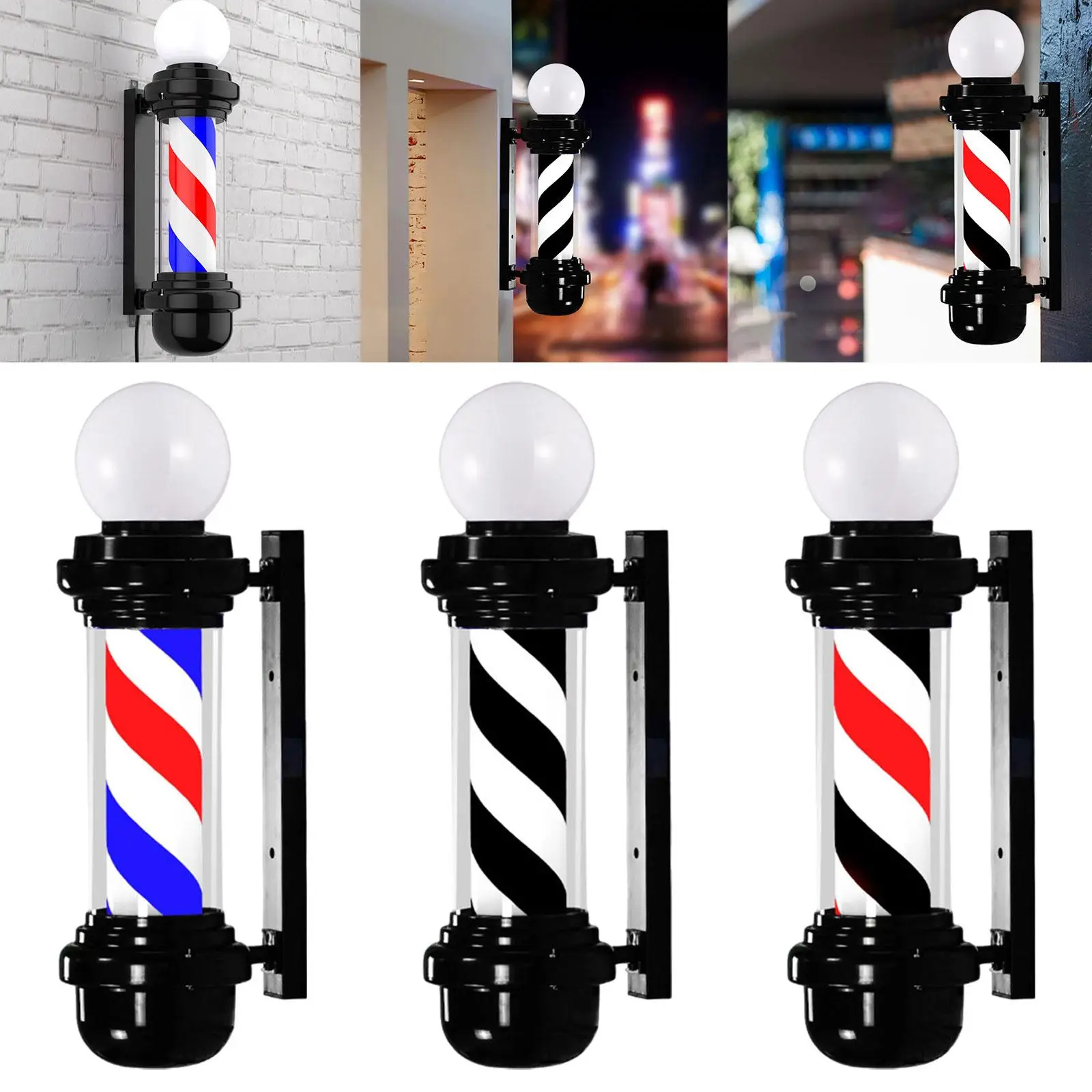 23.6 in Barber Pole Light Classic Signs Rotating Light Fixture Wall Mounted Retro Design Salon Rotating Light for Salon Outdoor