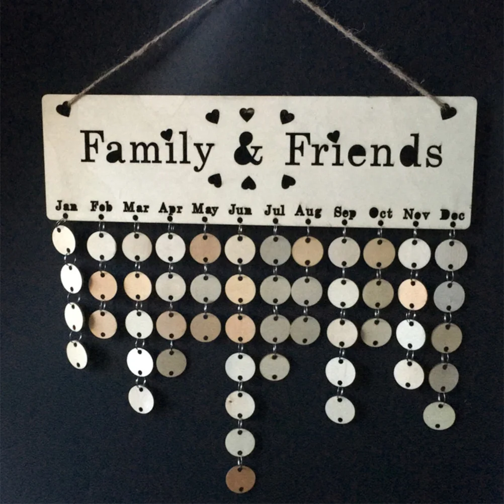 

Family Friends Wooden Birthday Calendar 1 Board 1 Rope 50 Discs Anniversary Reminder Hanging Plaque Decoration