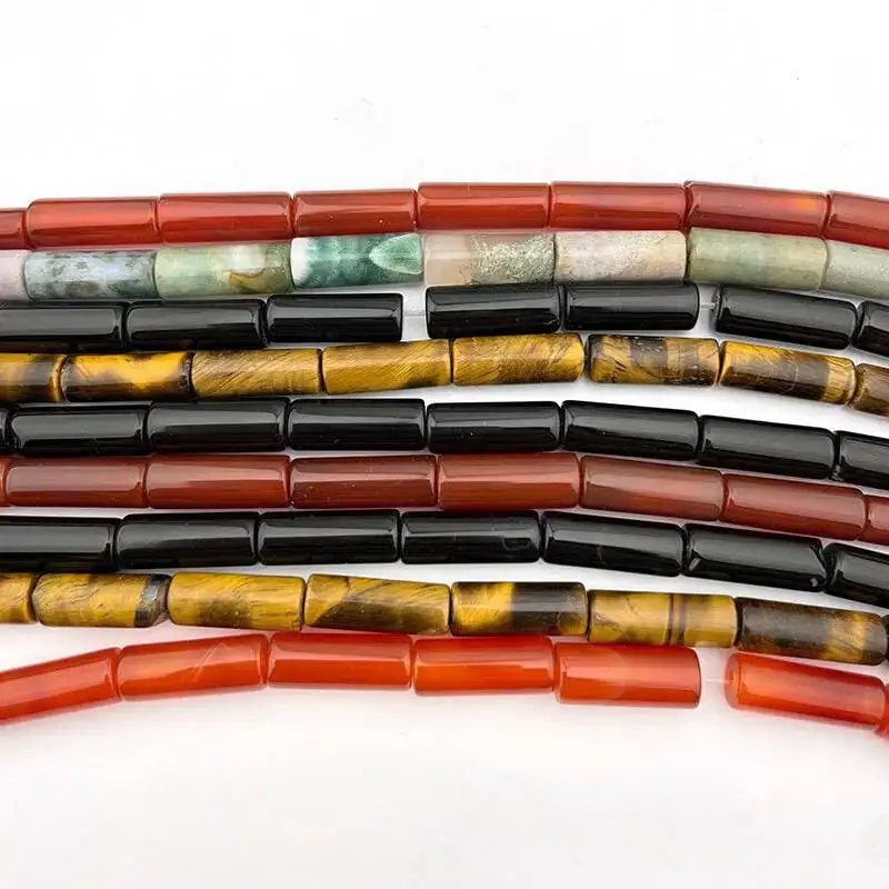 Natural Hematite Quartz Agate Tiger eye Lava Stone Beads Column Shape Strand 15 Inich For DIY Necklace Bracelats Jewelry Making