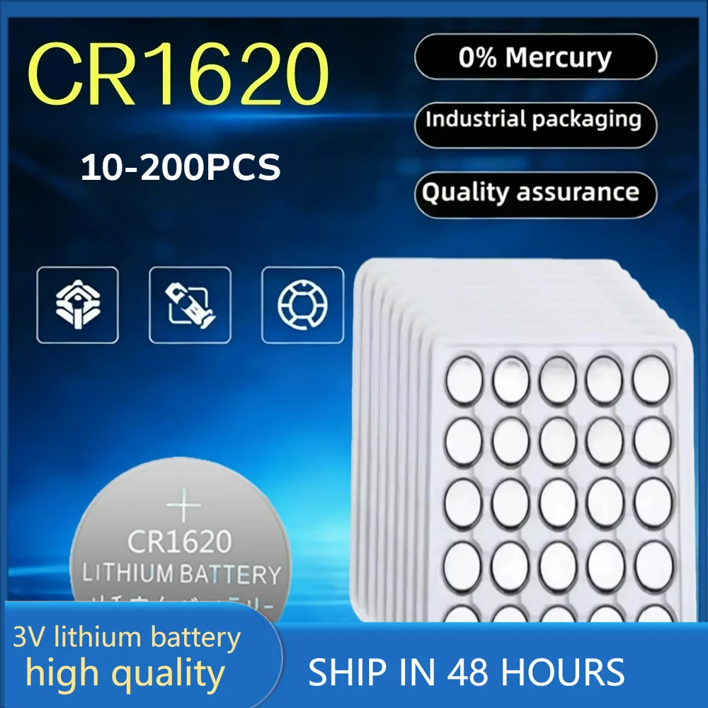 

10-200PCS CR1620 battery button battery suitable for watches, car audio speakers, scales, shavers DL1620 BR1620 lithium cell
