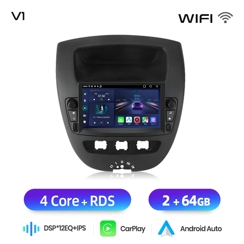 Junsun 7 "Draadloze CarPlay Android Auto Radio voor Peugeot 107 Toyota Aygo Citroen C1 2005-2014 GPS Stereo multimedia 4G