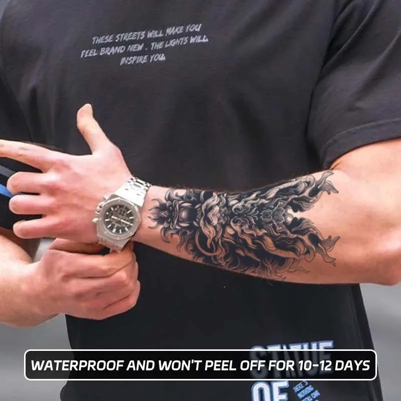 Dragon Head Waterproof Temporary Tattoo Sticker, Long-lasting Waterproof for 1-2 Weeks, Realistic Semi-Permanent Fake Tattoo