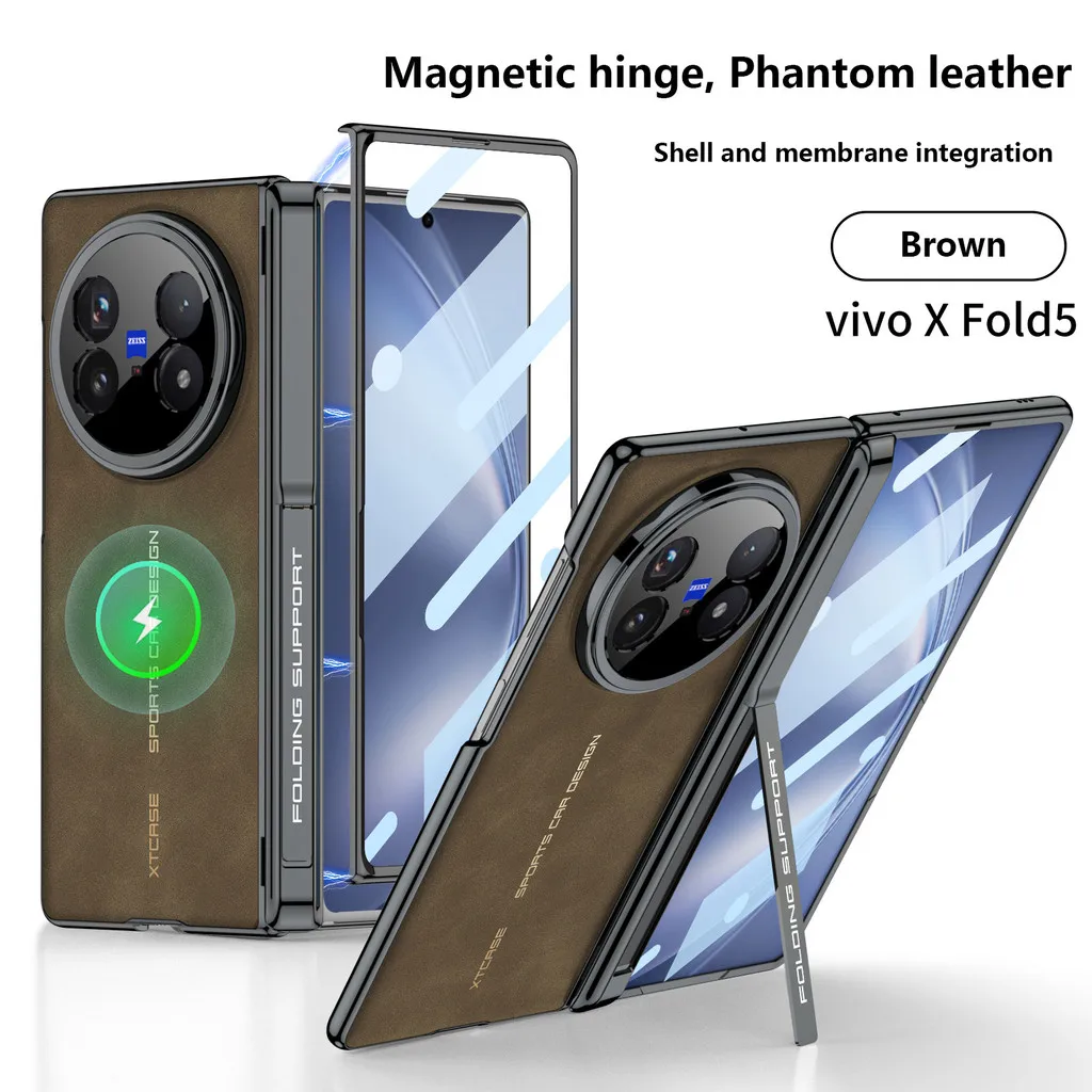 

Чехол для Vivo X Fold 5 Fold5 5G со встроенной магнитной осью, матовая кожа, боковой кронштейн, жесткий противоударный чехол для мобильного телефона