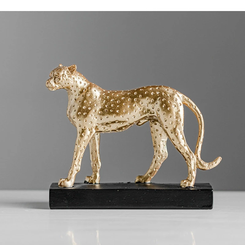 Resin Animal Sculpture Leopard Cheetah Golden Simulated Decorative Figurines Home Decoration Accessories