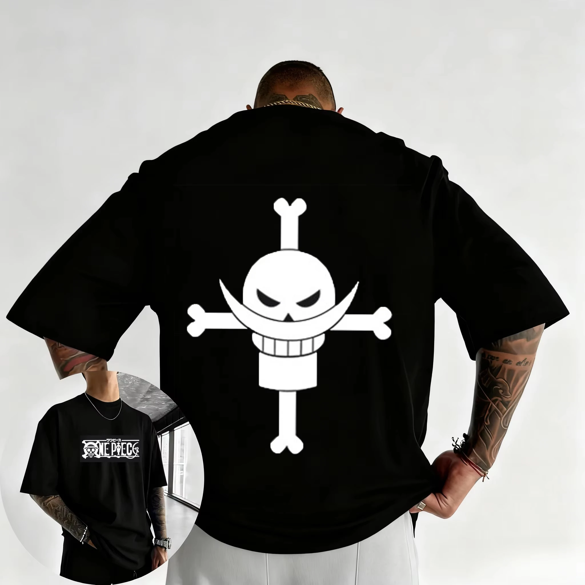 ONE PIECE Anime Double Sided Printed Summer Cotton T-shirt Men's and Women's New Harajuku Large Loose Casual Parent Child Top