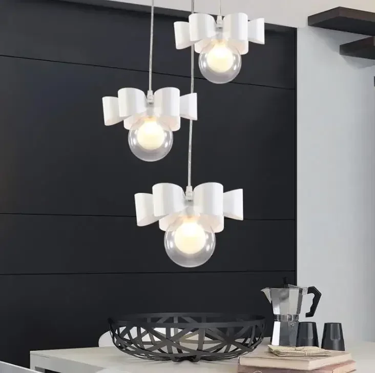 

Scandinavian postmodern restaurant chandelier personalized table Bar Cafe led fashion creative white bow lamp