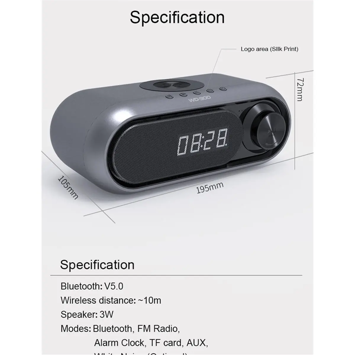 

Portable Charger Bluetooth Speaker with Clock,LED Time Display,15W Wireless Charging,Multifunctional Bluetooth Speaker