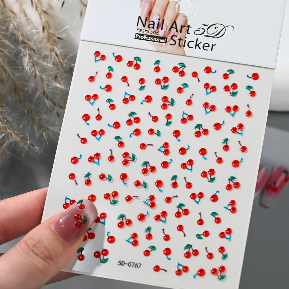 1/2 Peças Adesivos de Unha 5D - Nail Art Red Cherry avaliação e preço