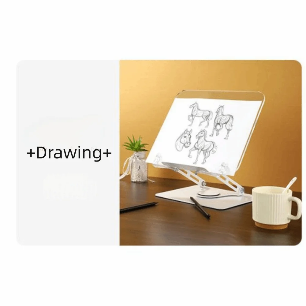 Adjustable Height Acrylic Book Stand Foldable Elastic Page Clips Desktop Book Holder Hands Free 360° Rotating Base