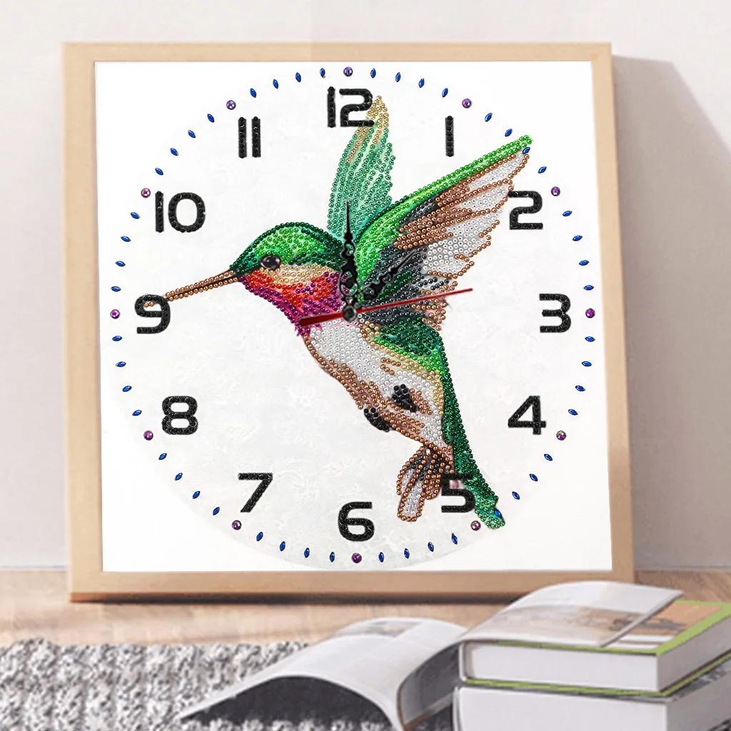 1 DIY Floral/Animal Pattern Diamond Painting Clock, Frameless Canvas Material and Sports Wall Decoration Diamond Art Clock - view 4