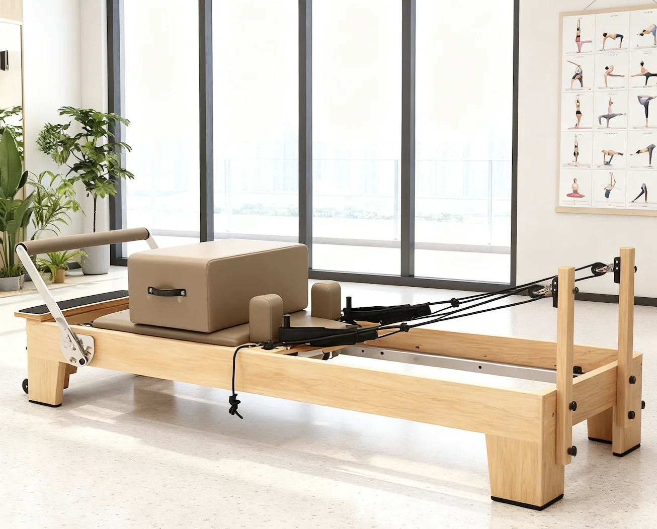 High Quality Durable White Maple Portable Adjustable Pilates Reforming Bed Core Training Pilates Machine Pilates Studio