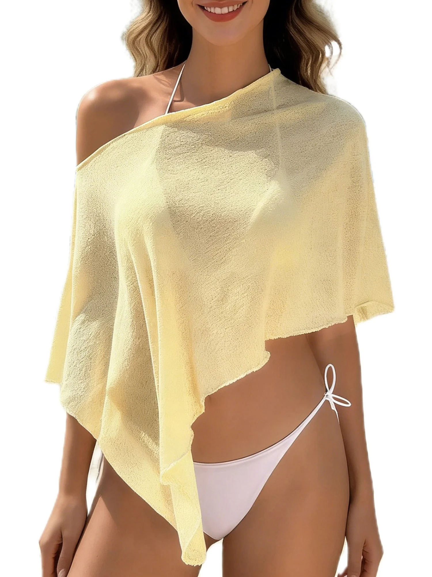 

Женская пляжная накидка-туника с асимметричным подолом, однотонная, свободного кроя, полупрозрачная, летняя, для пляжа