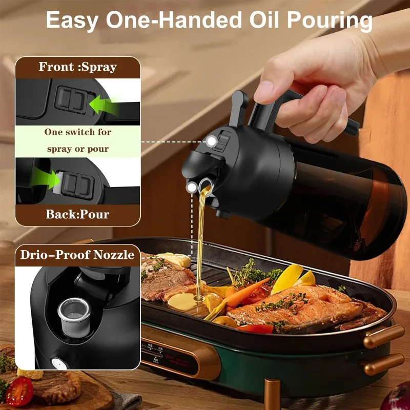Rociador y Dispensador de Aceite 2 en 1 de Vidrio, Botella de Aceite de Oliva Antiderrames de 16oz para Cocinar, Freír al Aire, Ensaladas y Barbacoa