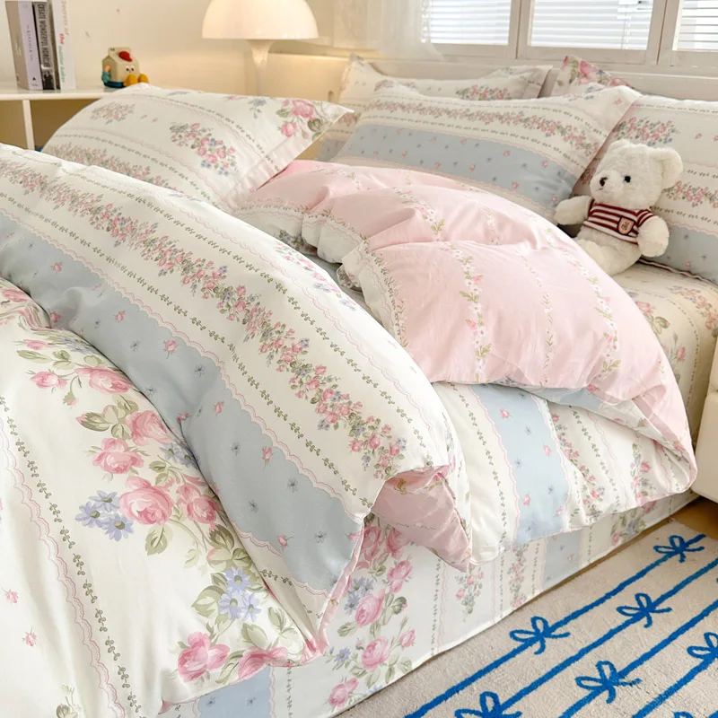 1pc Pink Floral Style Duvet Cover 100% Cotton Comforter Cover Adults Kids Quilt Cover Soft Bedding funda nordica (No Pillowcase)