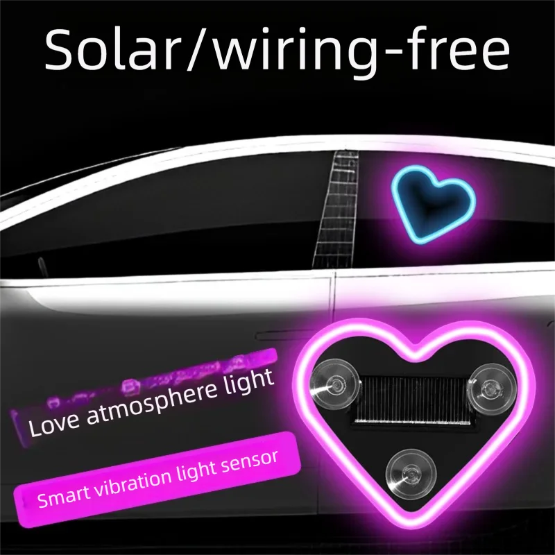 

Dynamic LED Car Window Atmosphere Lights Heart Shape Solar Warning Side Window Glass Decorative Atmosphere Lights for Trucks