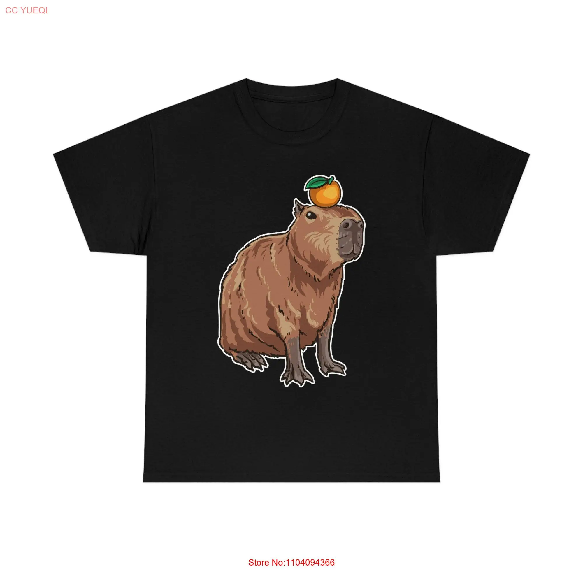 Capyabara With Orange On Head T shirt Funny Capybara Lover Cute long or short sleeves