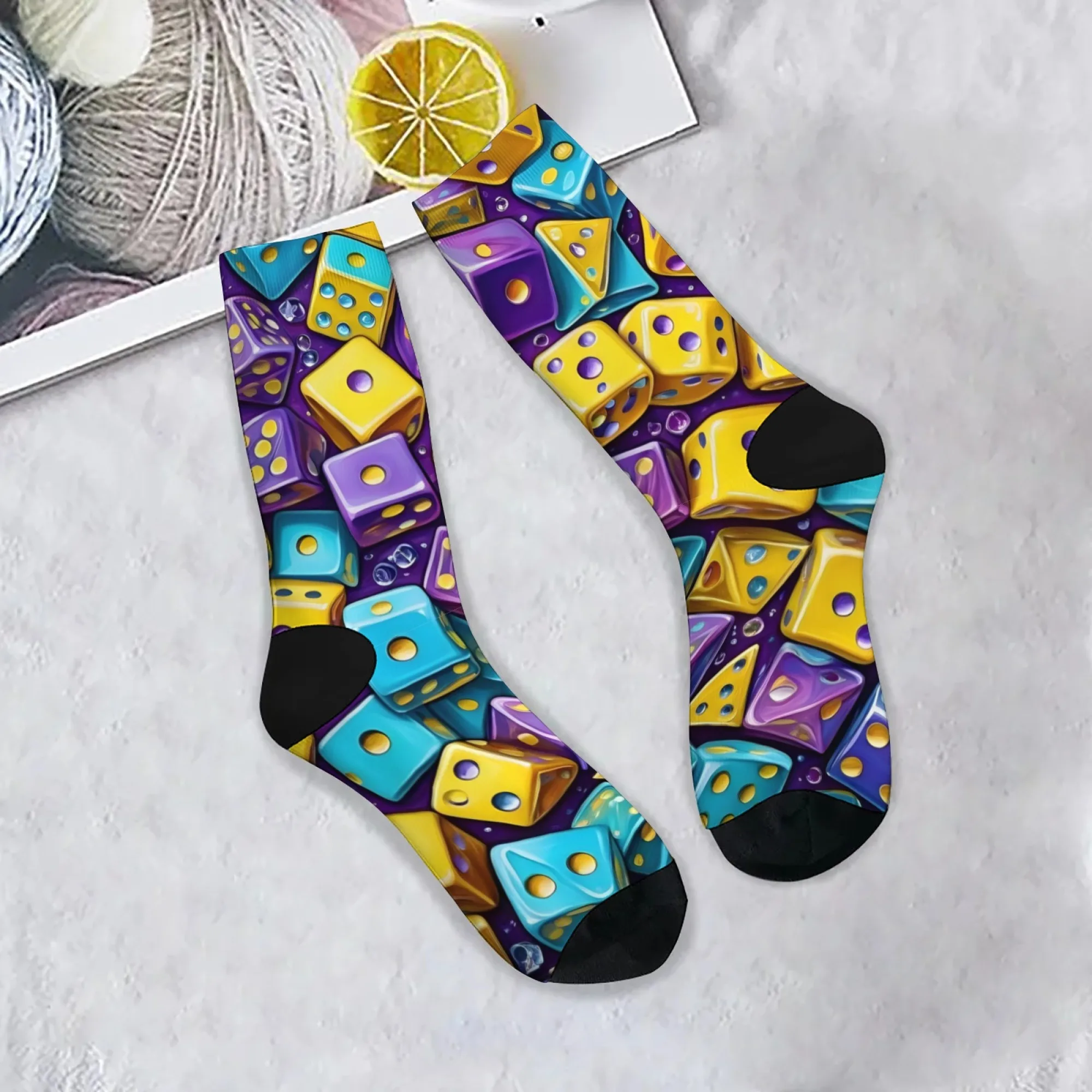 Lustige Socken mit Würfel-Aufdruck, Unisex, bequem, atmungsaktiv, rutschfest, Freizeitsocken, Neuheit, Harajuku, Straße, Hip-Hop, Kompressionssocken, Geschenk