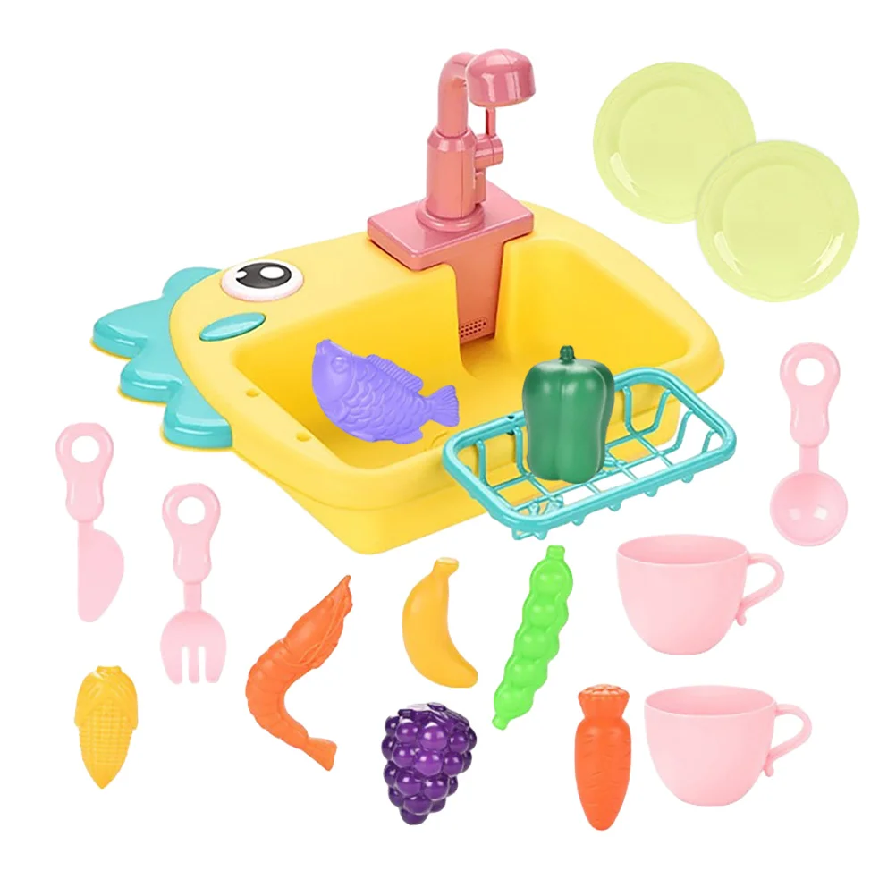 Simulated Dishwasher Outdoor Toys Kids Role Play Sink Pretend with Running Water Electric Kitchen Plastic for Toddler Child