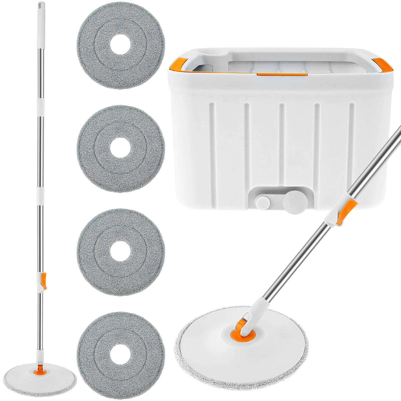 

Spin Mop Bucket Set with Wringer Round Self Wash Spin Mop Set Rotatable Mop and Bucket Set with 4 Mop Pads Hand-Free Mop Bucket