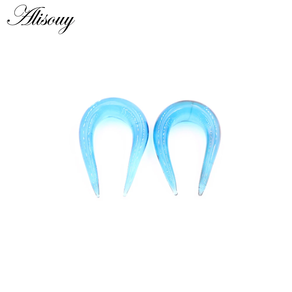 Alisouy 2PCS U-shaped Glass Ear Clip Weight Plugs Stretcher Expander Tunnels Tapers Guages 6-10mm Earrings Body Piercing Jewelry