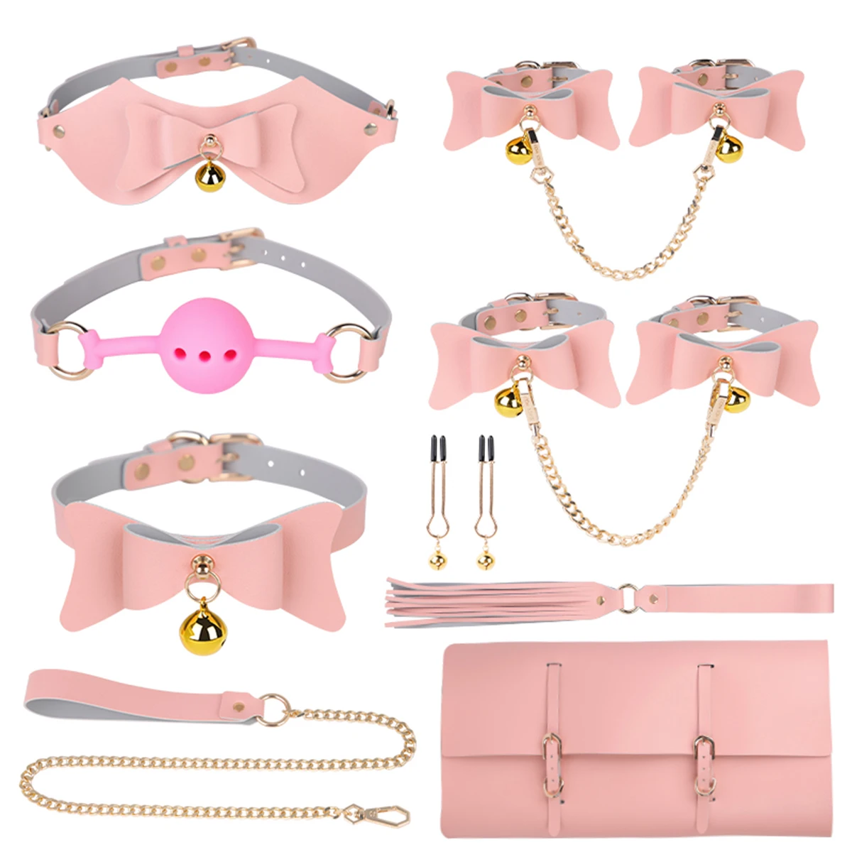 BLACKWOLF Bell 8pcs BDSM Set for Couples Bondage Kits Bdsm Adult Toys Cosplay Game Sex Toys Bow Handcuffs Collar Styles