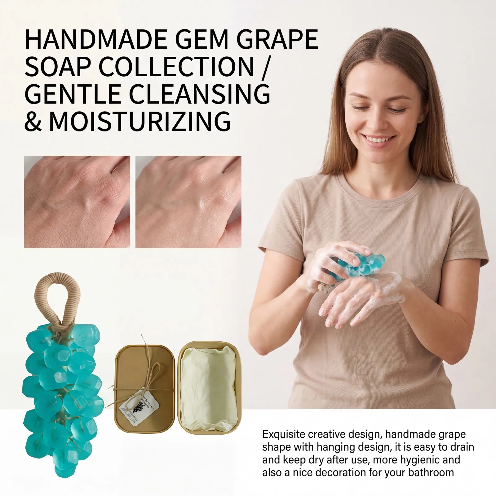 Handmade Gem Grape Soap Collection Gentle Cleansing Moisturizing Hydrating Repair Dryness Hand & Body Wash Decor Bath Soap 1pc