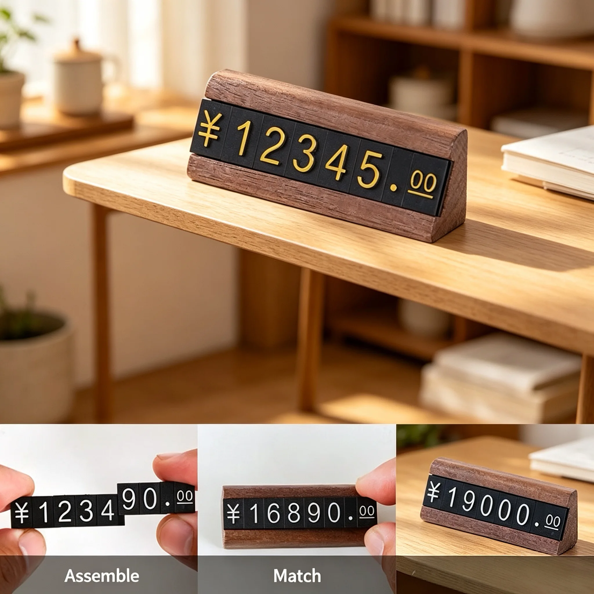 10 Sets / Box Mini Watch Jewelry Shop Adjustable Number Dollar Euro Pricing Cube Tags With Wood Stand Price Label Sign Holder