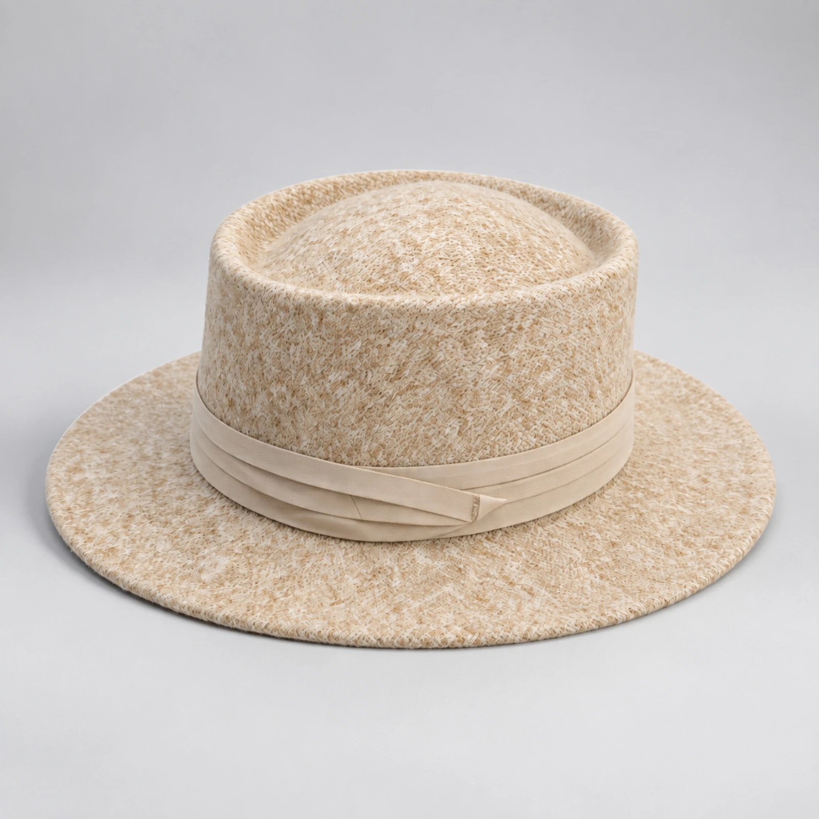 Woolen Felt Hat with Material Band Textured Rounded Crown Hat with Flat Brim Faux Wool Felt Fedora Casual Lightweight for Women