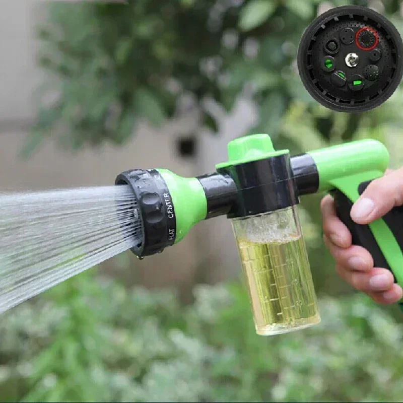 Multifunctional  Adjustable Mode Water Guns Nozzle Hose Washer Garten Watering Jet Sprayer with Foam Container Fertilizer Tools