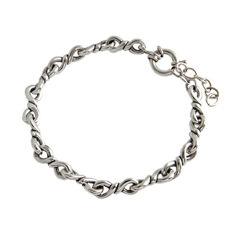 

Retro Vintage Authentic 925 Sterling silver Handmade Link twist Cuban Chain Bracelet Rock adjust Jewelry