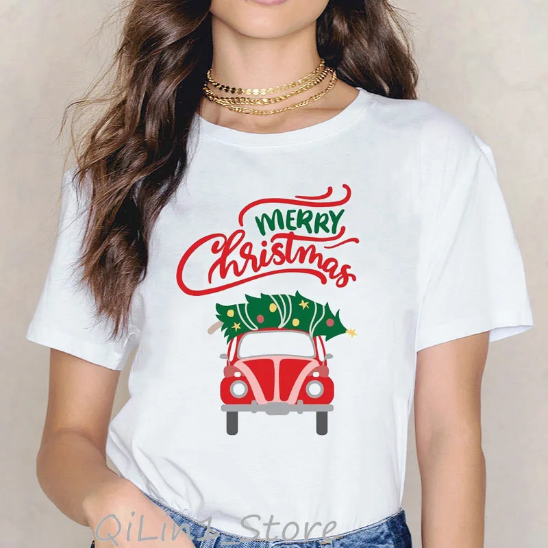 Cartoon Penguin Merry Christmas Graphic Tee Women Winter Casual Fashion Short Sleeve Tshirt
