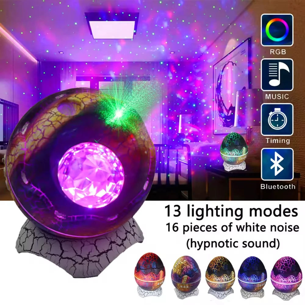 Dinosaur Egg LED Star Galaxy Projector Night Light Ocean Wave Star Light Projector Speaker Lamp For Kids Adults Bedroom