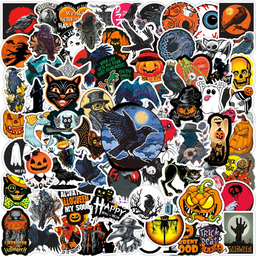 

10/30/50/100pcs Horror Pumpkin Halloween Stickers Gothic Crow Anime Sticker Bike Skateboard Laptop Cartoon Graffiti Decal Toys