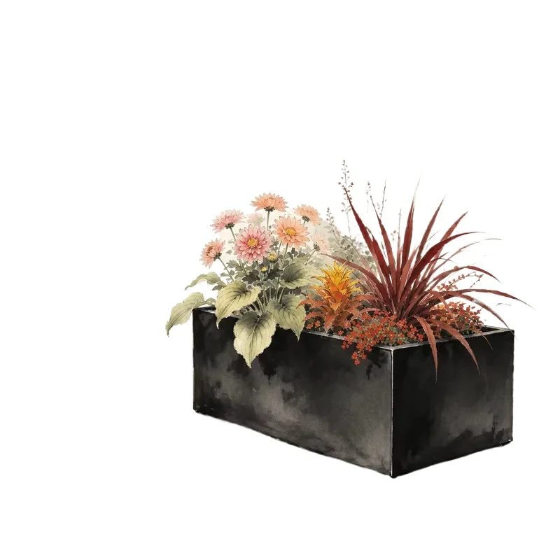 Premium Garden Decor Custom Large Size Minimalist Weather Resistant OEM ODM Metal Rectangle Box Outdoor Planter Box Set