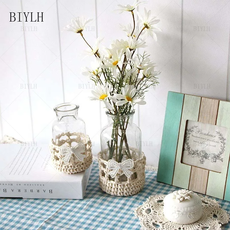 BIYLH Nordic style Hand-woven Glass Vase Transparent Hydroponic Plant Vase Home Decoration Tabletop Flower Arrangement Ornaments