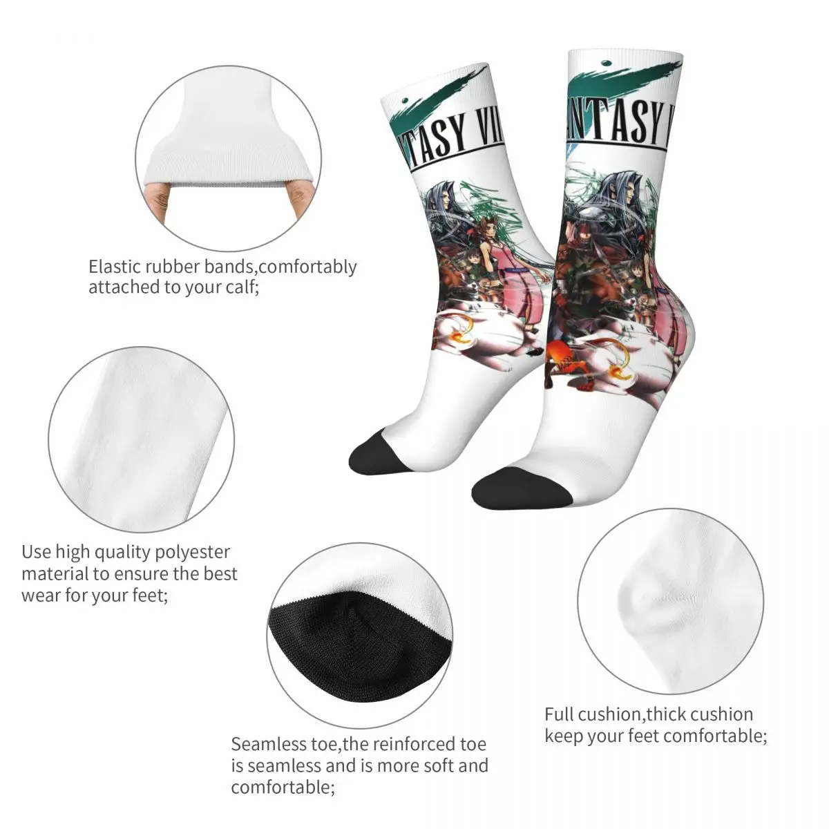 Vintage Final Fantasy VII Collage Socks Soft Fashion Final Fantasy 7 Game Socks Novelty Accessories Middle TubeSocks Best Gift